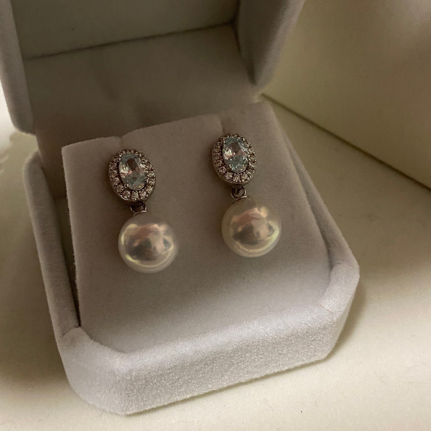 (Pre-order) 9-10mm Aquamarine Zircon Freshwater Pearl Earrings FES0970