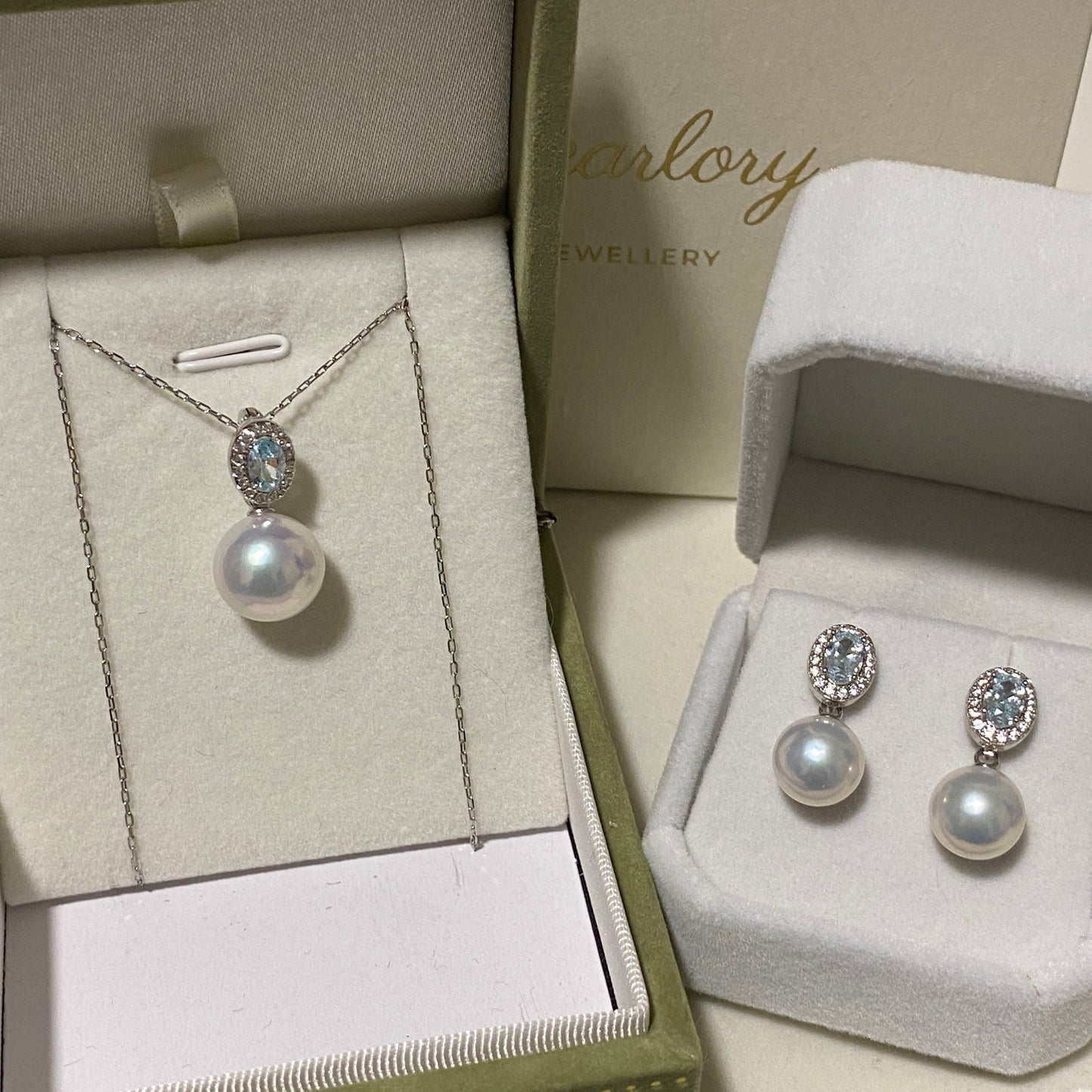 (Pre-order) Aquamarine Zirconia Freshwater Pearl Sets FRPPS0007