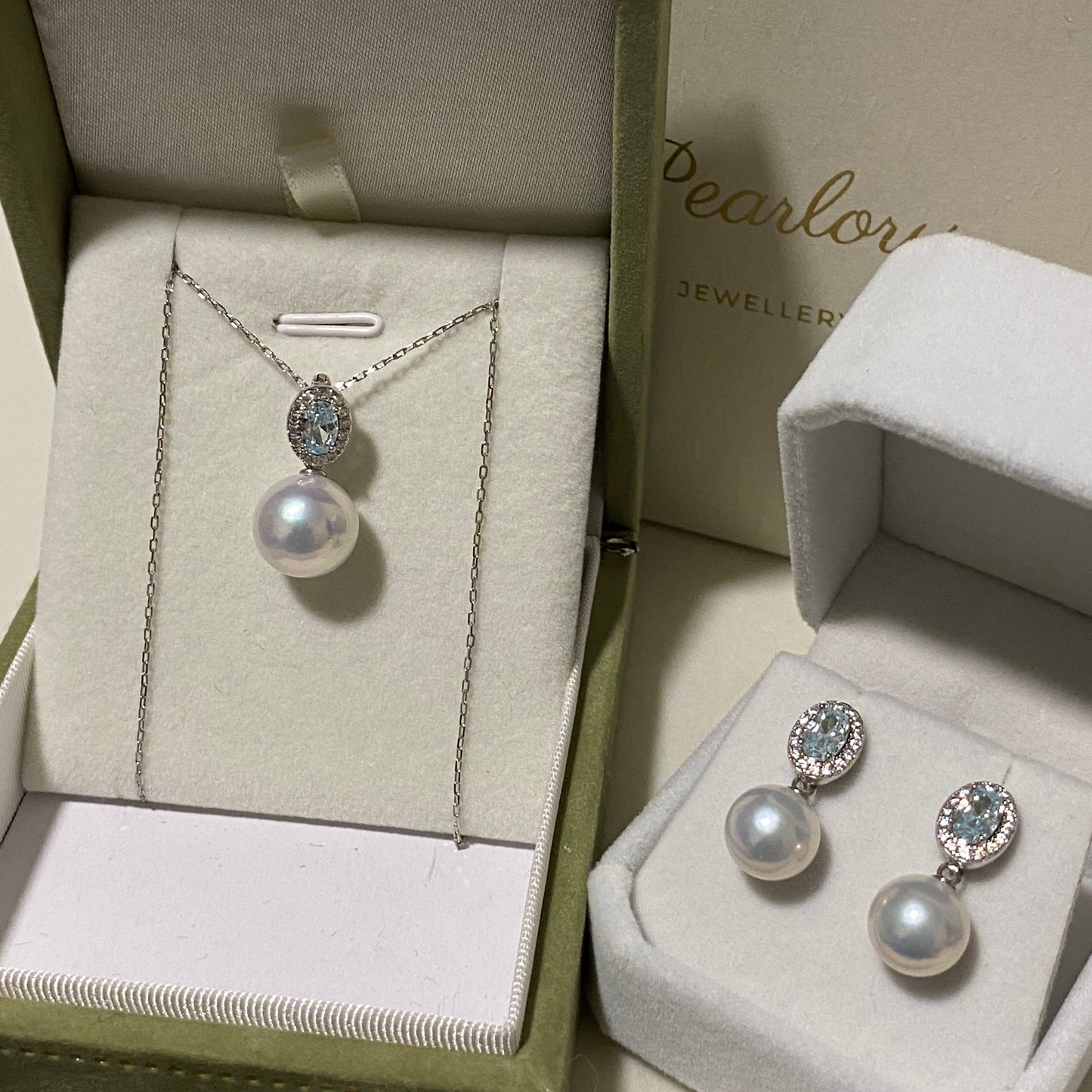 (Pre-order) Aquamarine Zirconia Freshwater Pearl Sets FRPPS0007