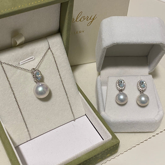 (Pre-order) Aquamarine Zirconia Freshwater Pearl Sets FRPPS0007