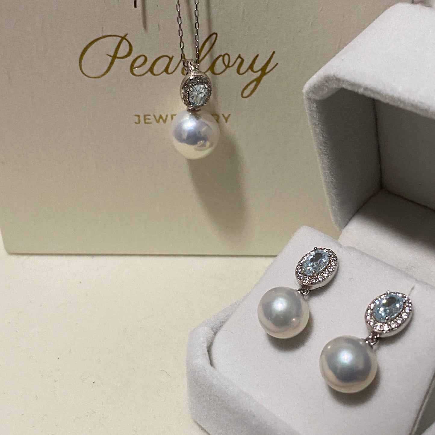 (Pre-order) Aquamarine Zirconia Freshwater Pearl Sets FRPPS0007