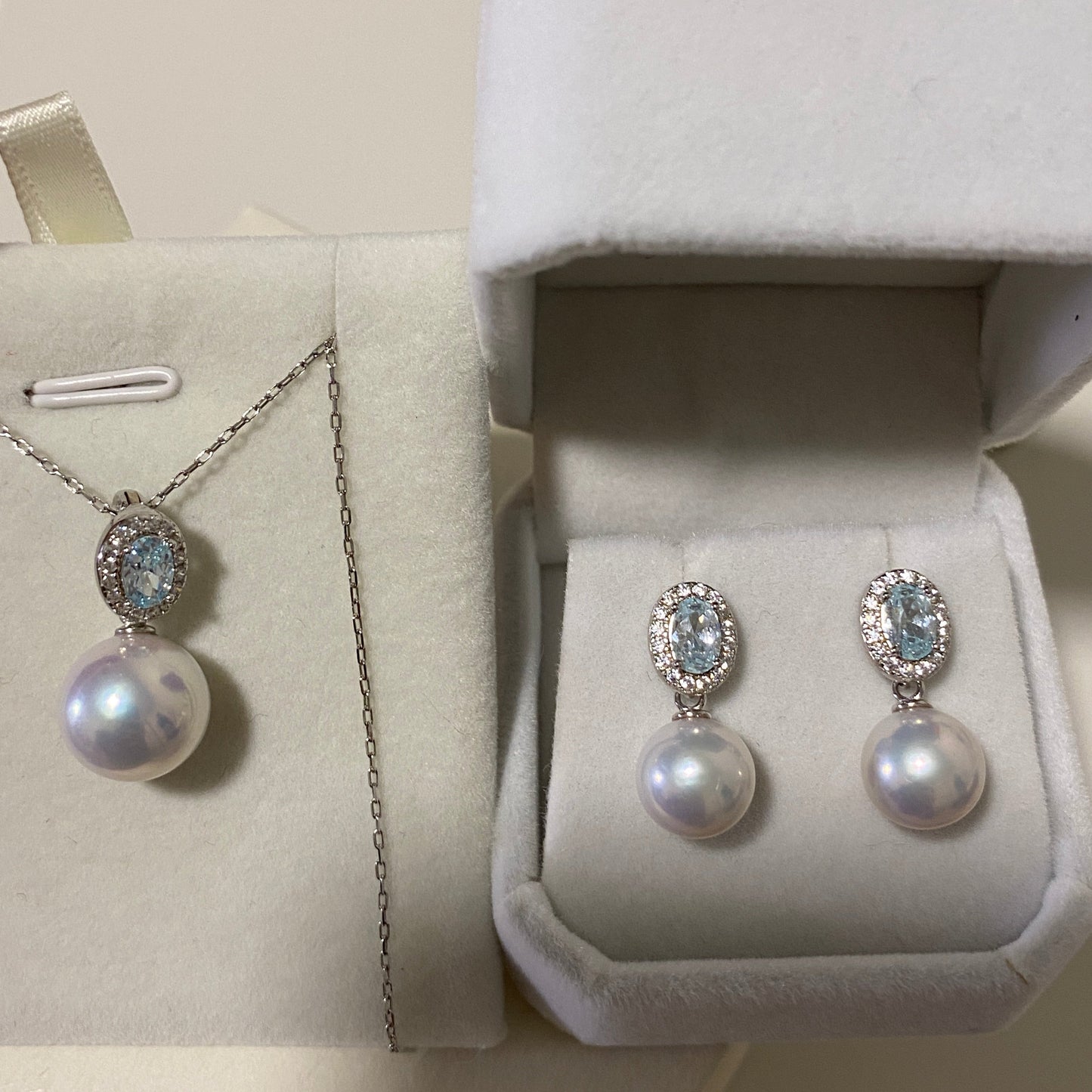 (Pre-order) Aquamarine Zirconia Freshwater Pearl Sets FRPPS0007
