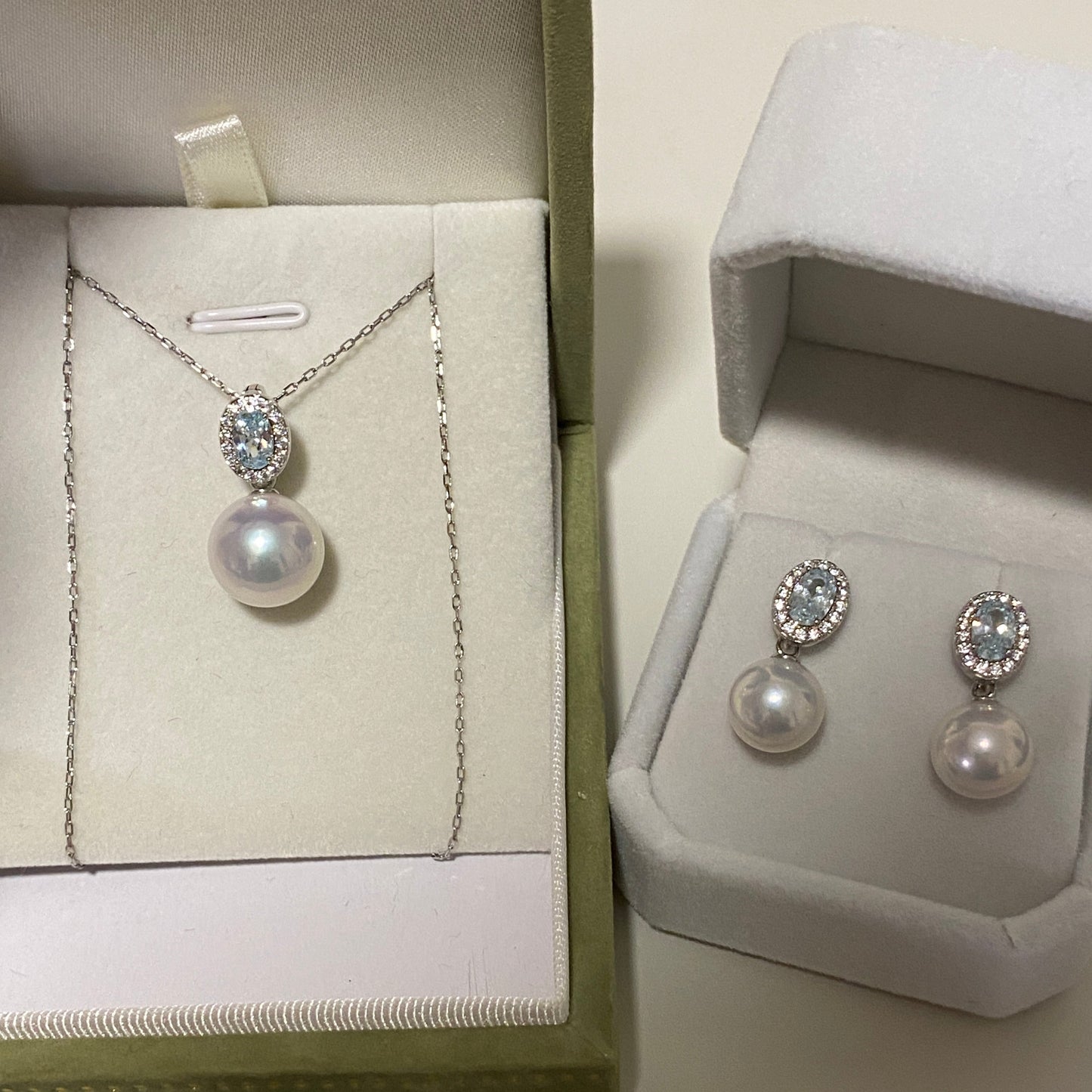 (Pre-order) Aquamarine Zirconia Freshwater Pearl Sets FRPPS0007