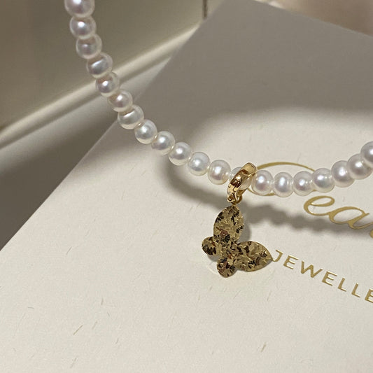 18K Yellow Gold “Crushed ice” Butterfly Necklace