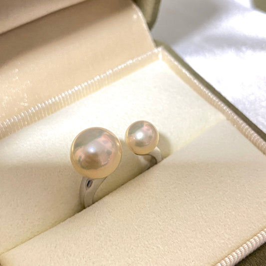 Natural Light Cream Gold Double Freshwater Pearl Ring FRSG6697