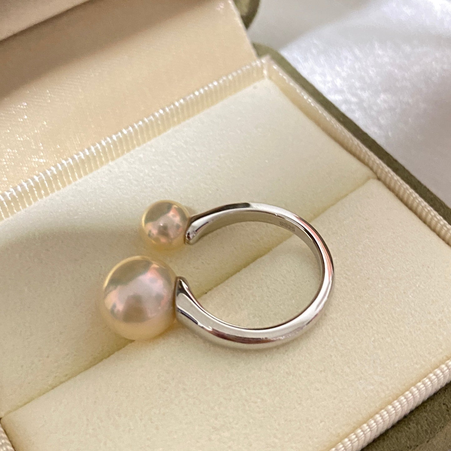 Natural Light Cream Gold Double Freshwater Pearl Ring FRSG6697