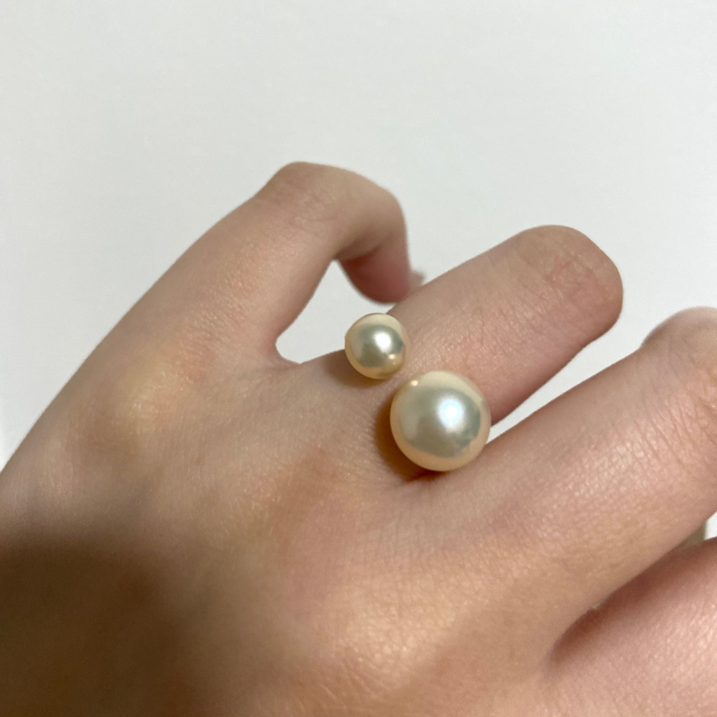 Natural Light Cream Gold Double Freshwater Pearl Ring FRSG6697