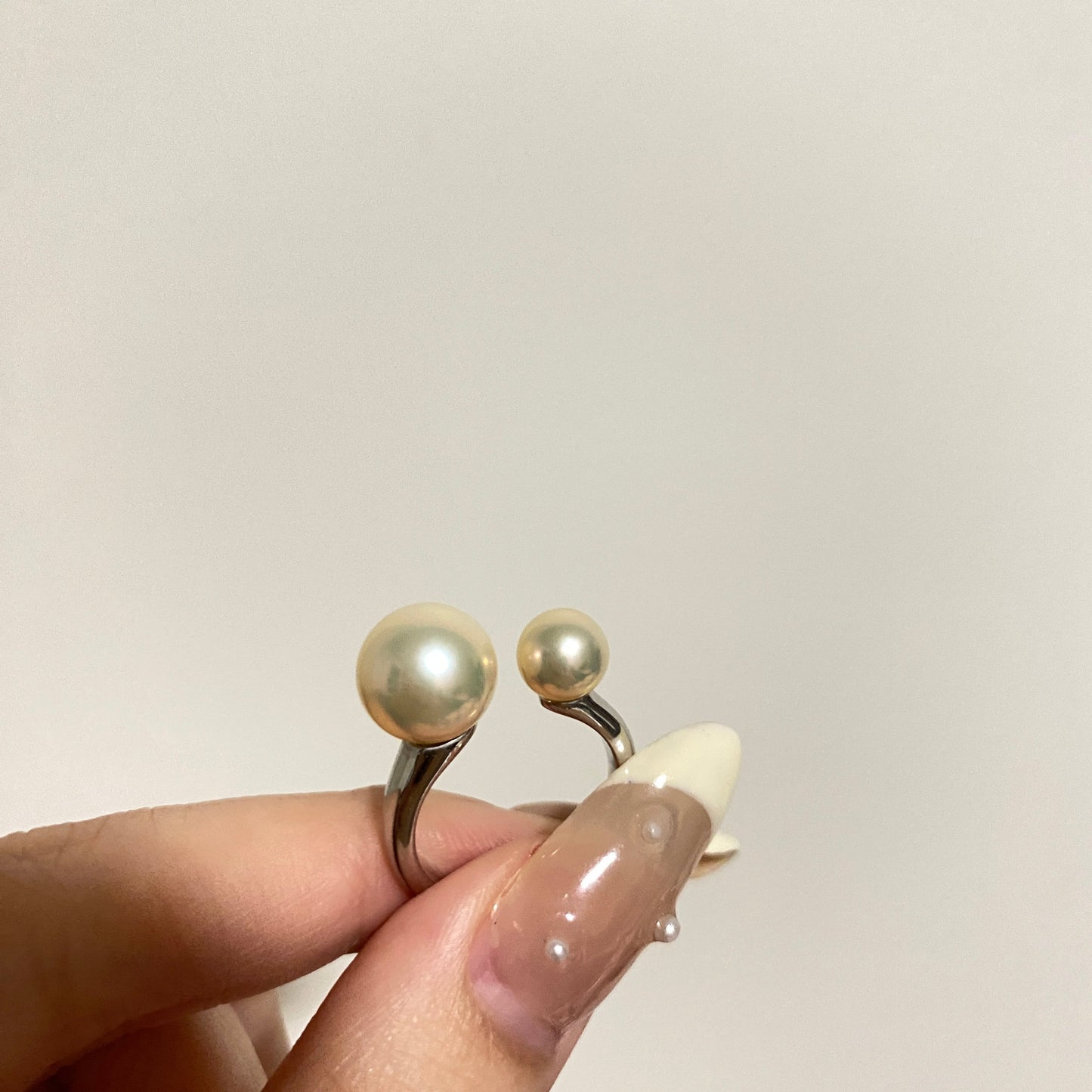 Natural Light Cream Gold Double Freshwater Pearl Ring FRSG6697