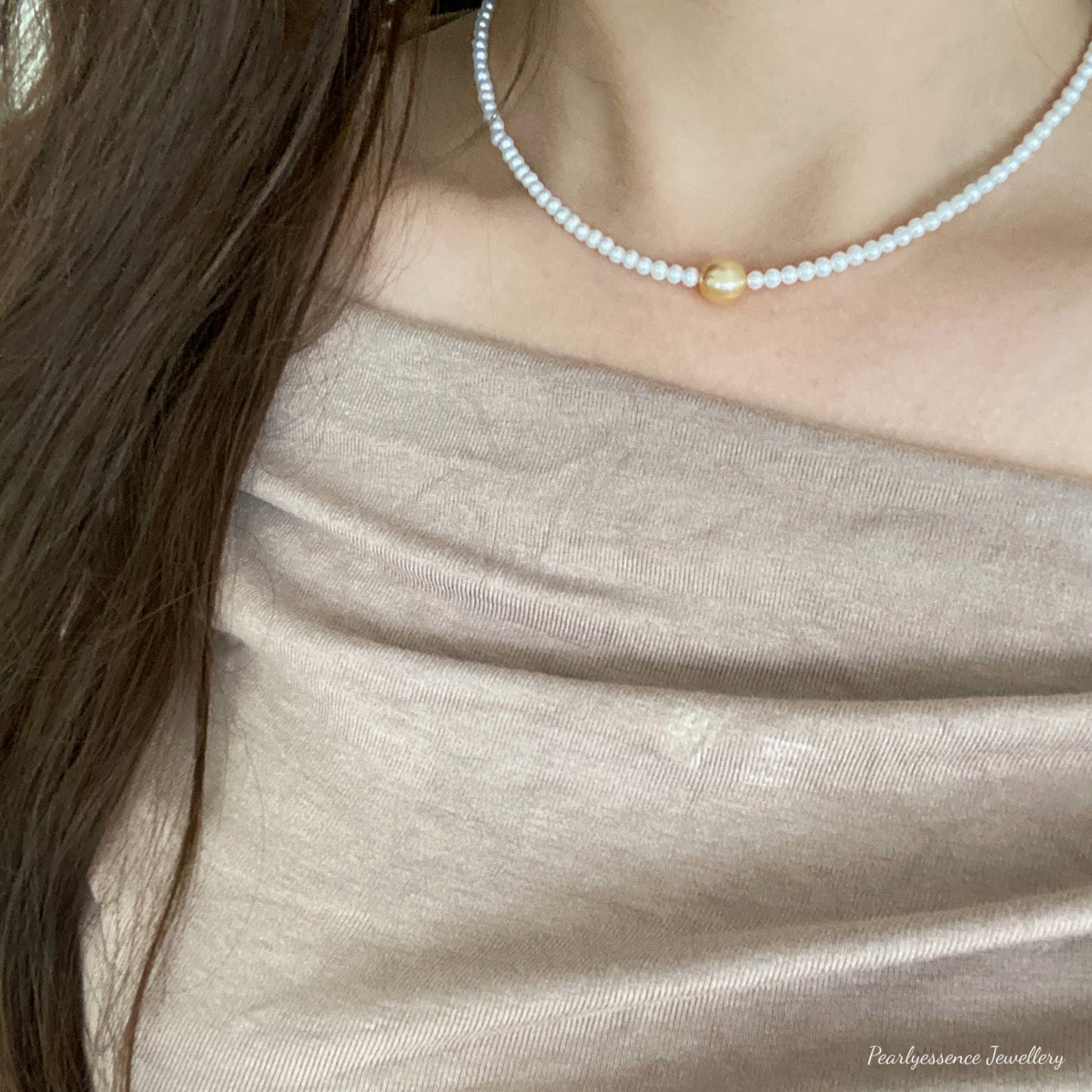 South Sea Gold Pearl & Freshwater Rice Pearl Strands SFSS3595