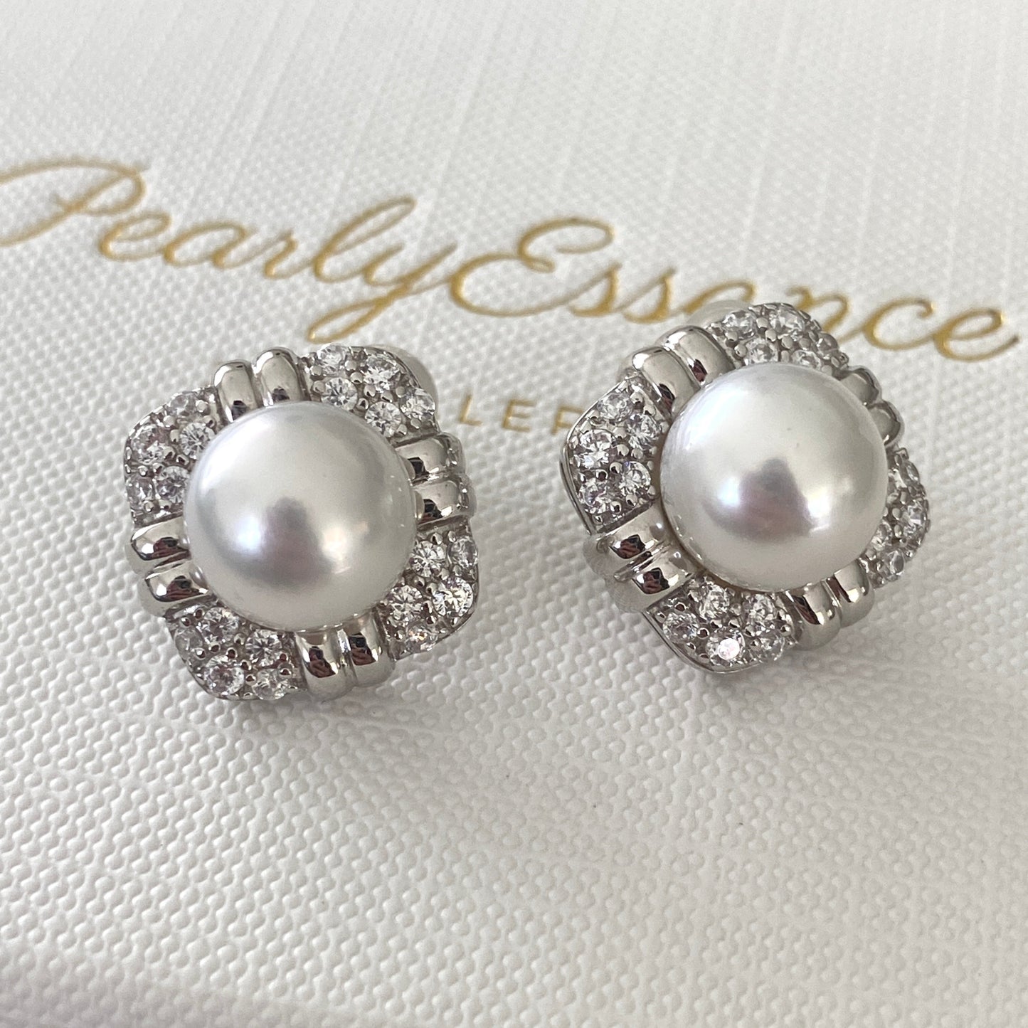 9-10mm Vintage Style Square Australian South Sea Pearl Stud Earrings SES9798