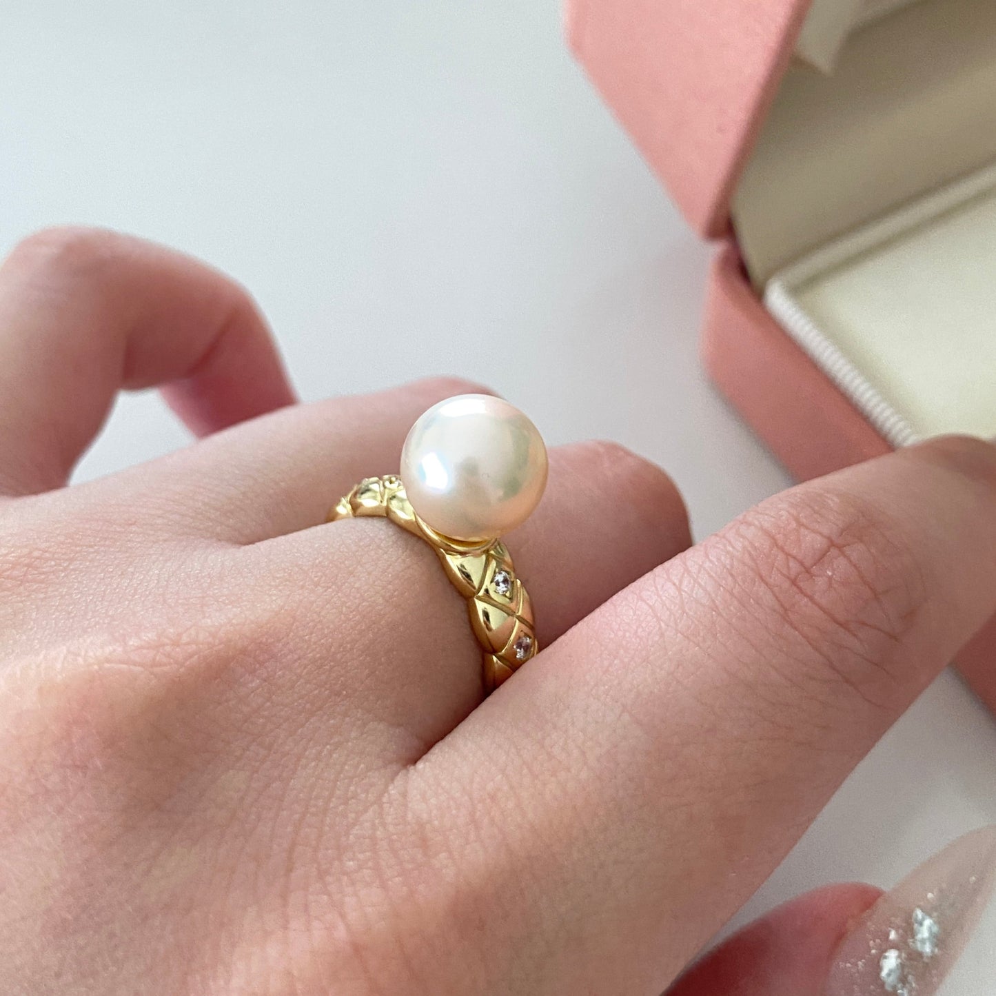 Chic Natural Cream Gold Freshwater Pearl Ring FRSG9800