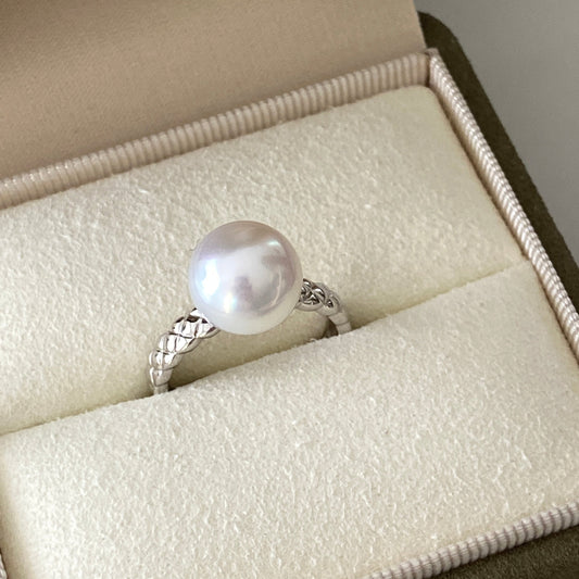 18K White Gold Classic Pattern Australian South Sea Pearl Ring PESR18K1011