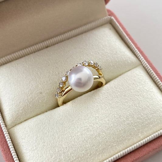 (Pre-order) Double Row Australian South Sea Pearl Ring - Gold