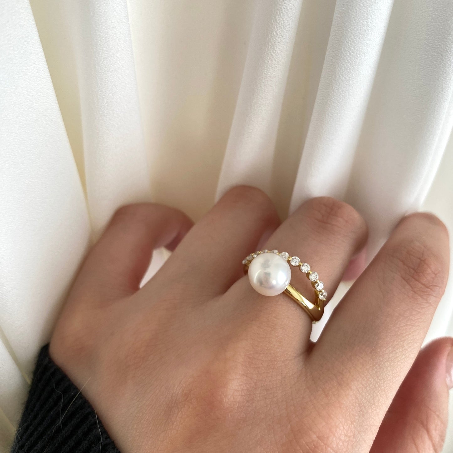 (Pre-order) Double Row Australian South Sea Pearl Ring - Gold