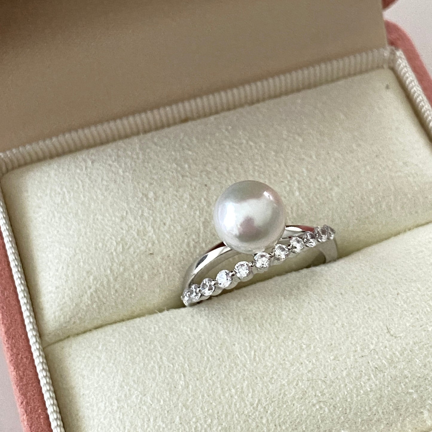 (Pre-order) Double Row Australian South Sea Pearl Ring - Silver