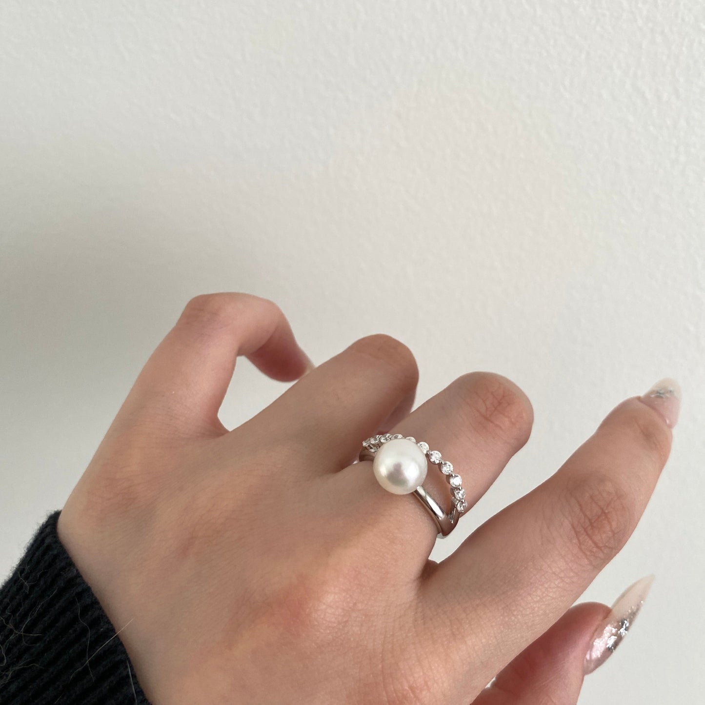 (Pre-order) Double Row Australian South Sea Pearl Ring - Silver