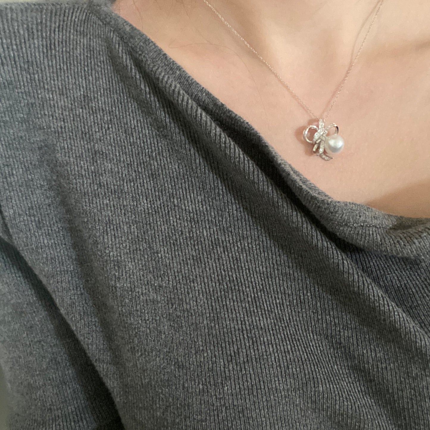 10mm Delicate Satin Ribbon Bow Australian South Sea Necklace PESNS0100