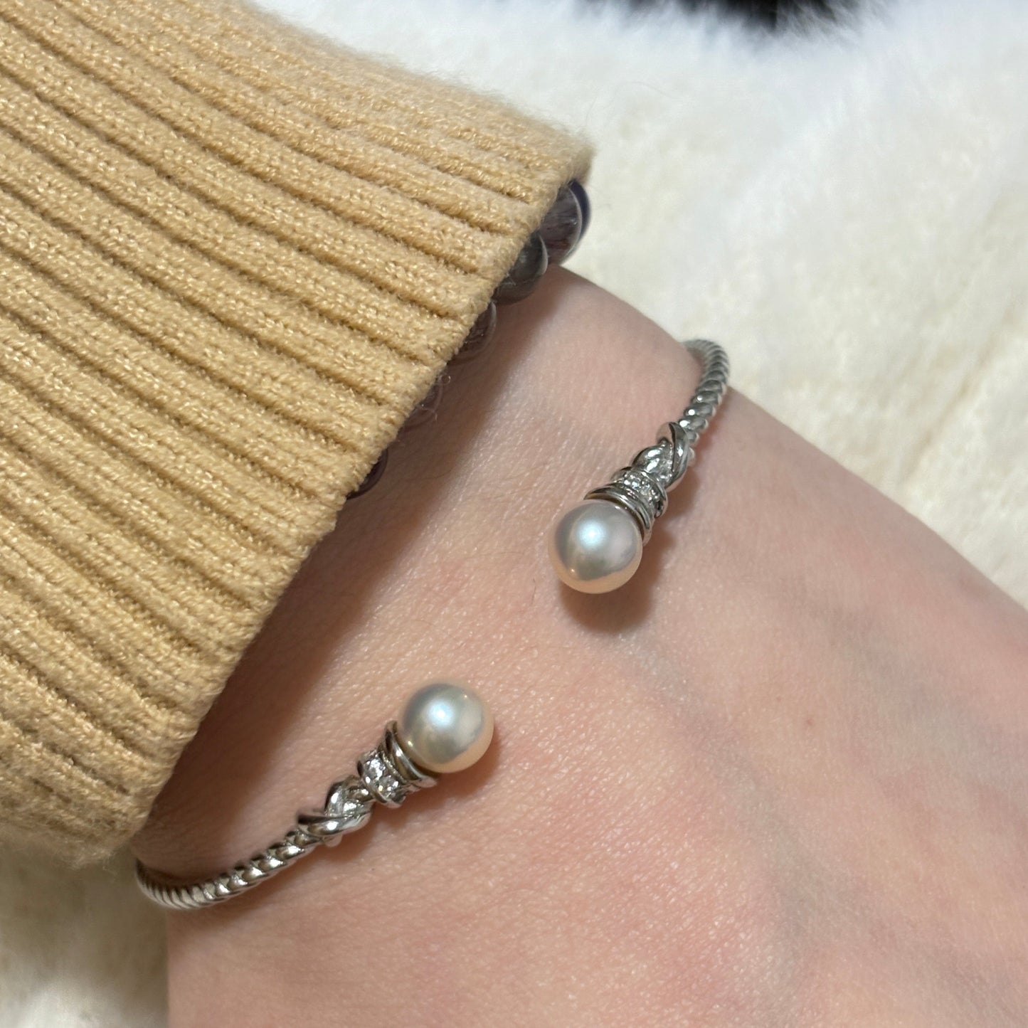 Cream Gold Double Freshwater Pearl Bracelet FBS6570