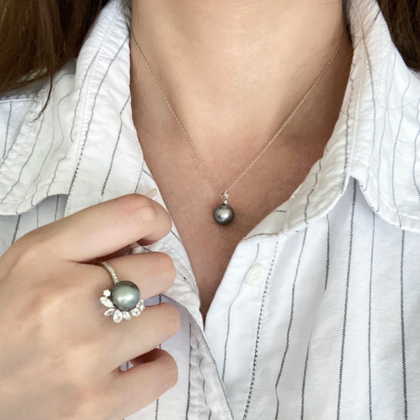 Light Blue Tahitian Pearl Necklace TN18KZ1055