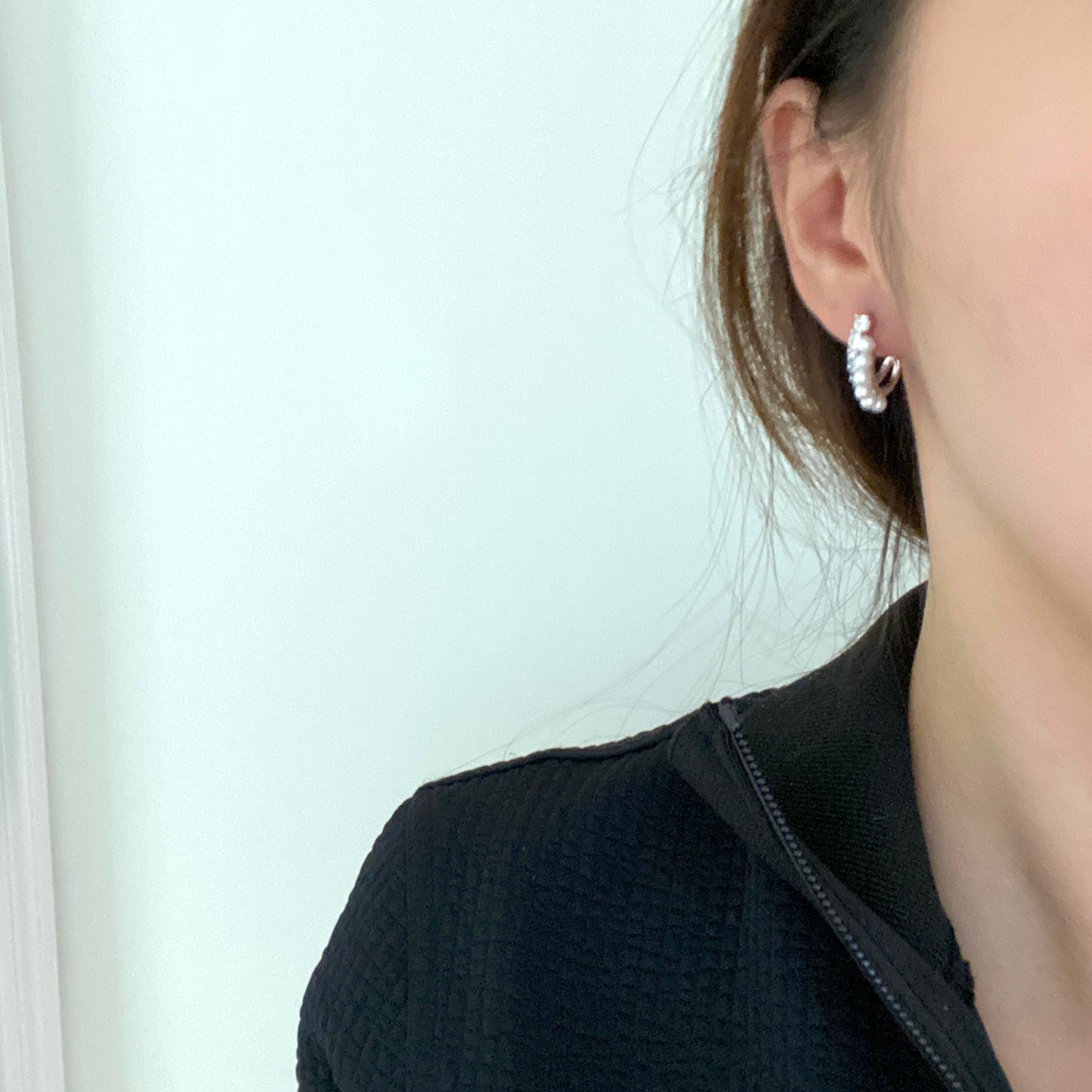Double Row Zircon Freshwater Pearl Earrings FESZ3500