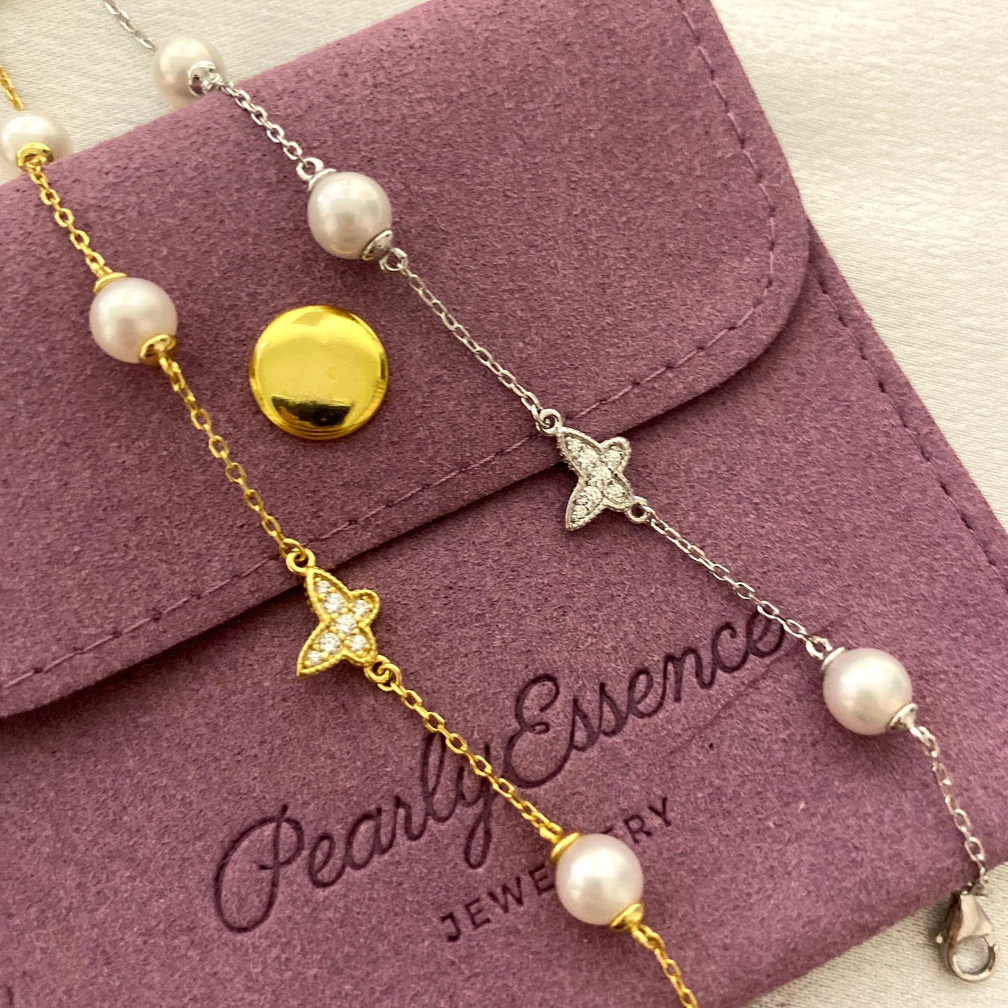 (Pre-order) Little Butterfly Freshwater Pearl Bracelets - Gold/Silver FBSG0600