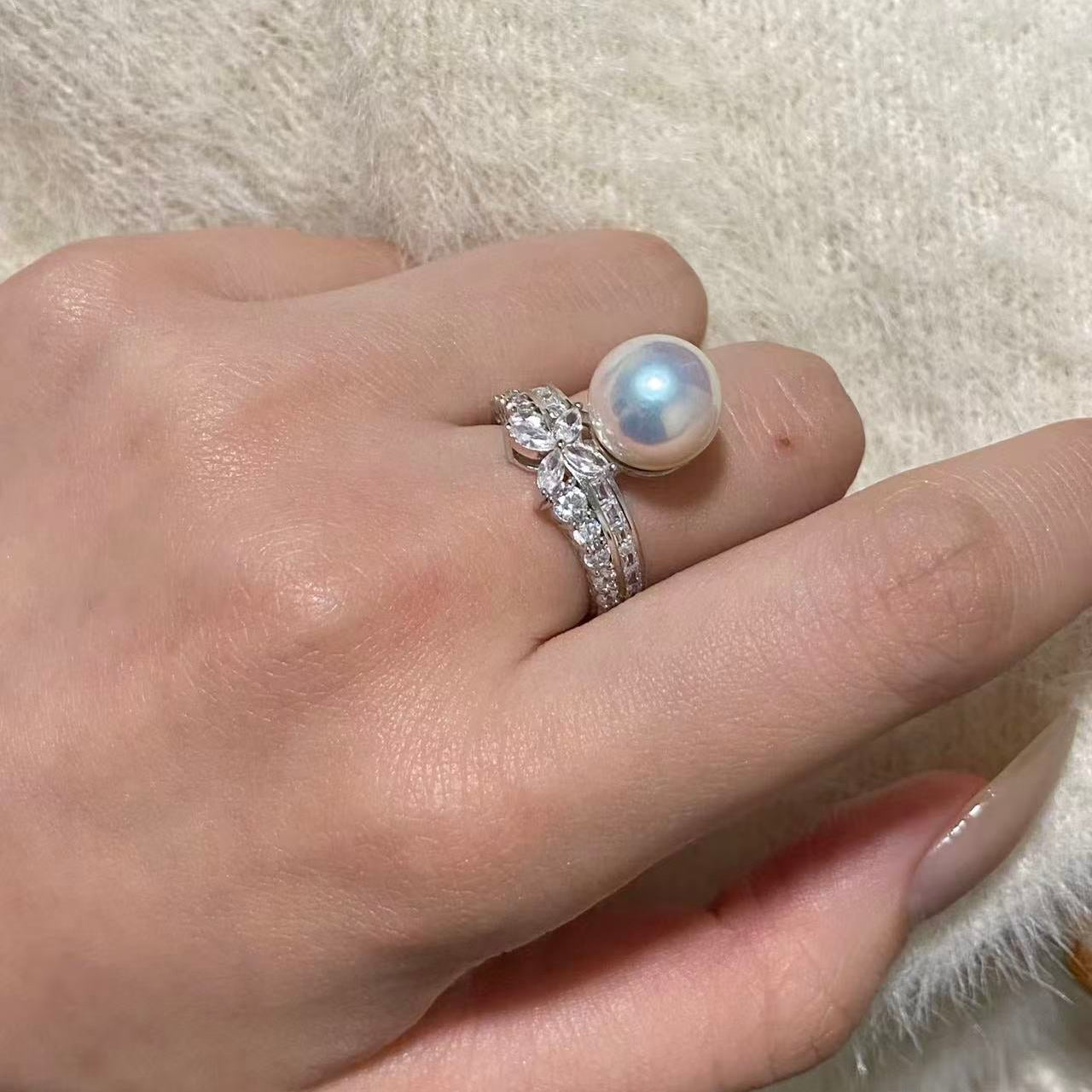 10-11mm Lucky Clover Aurora Freshwater Pearl Ring