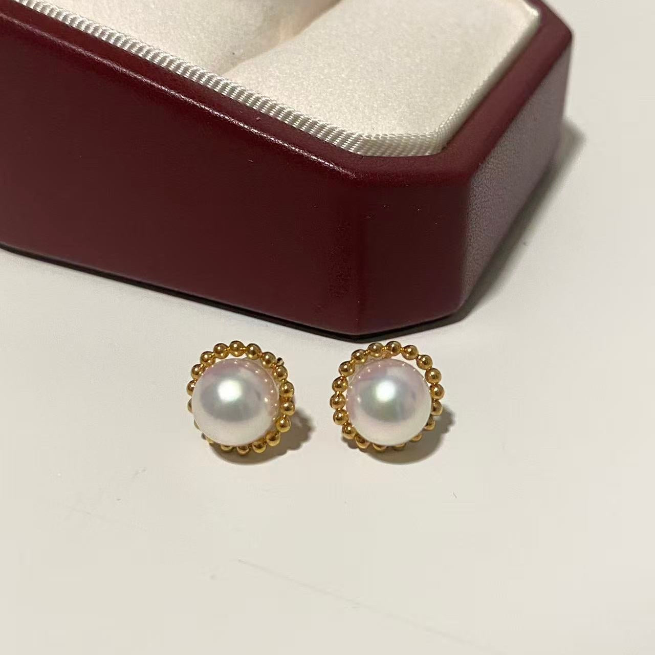 18K Yellow Gold Akoya Sunflower Stud Earrings