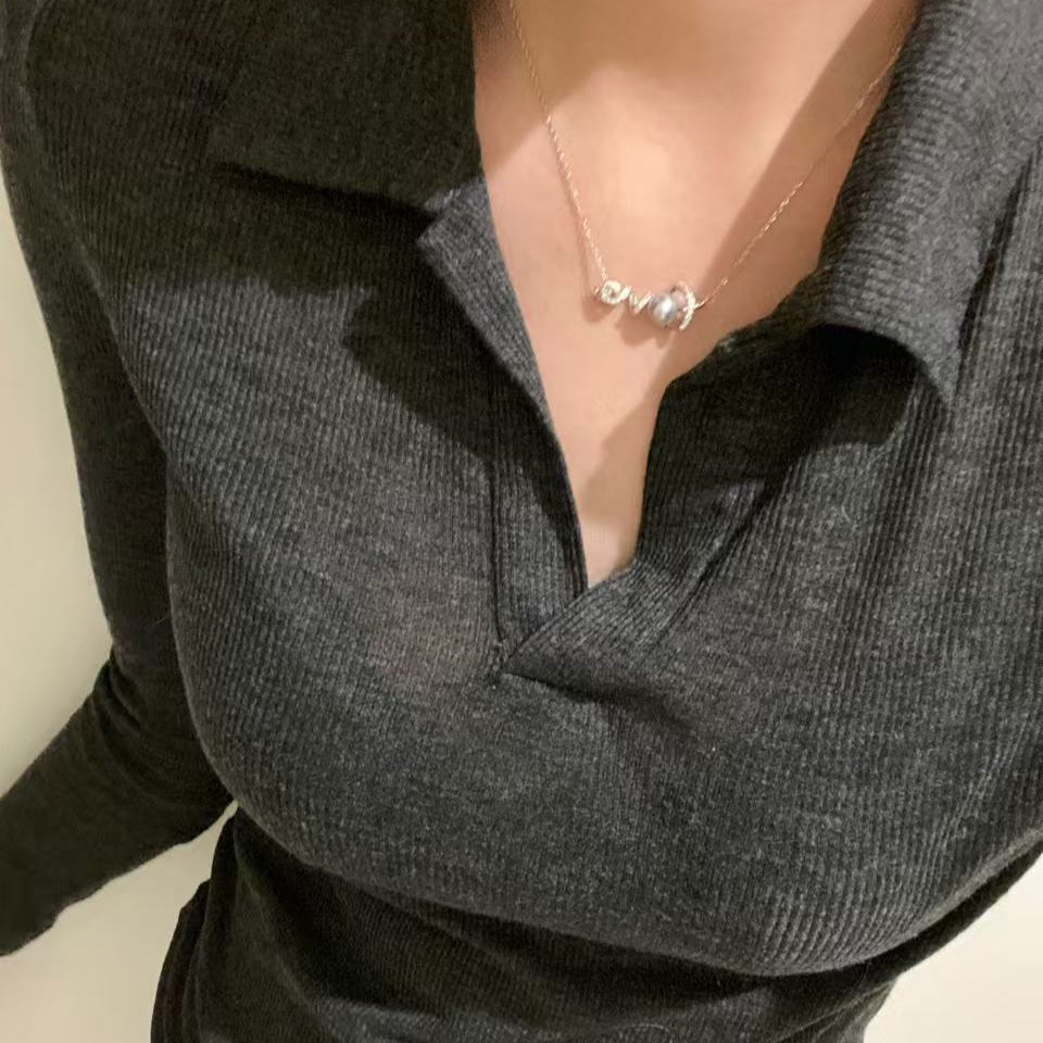 “Love“ Akoya Gray Pearl Necklace AGNS7580