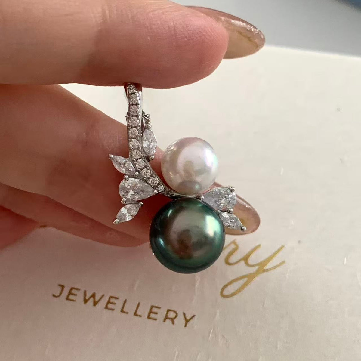 Tahitian Double Pearl Floral Branch Necklace