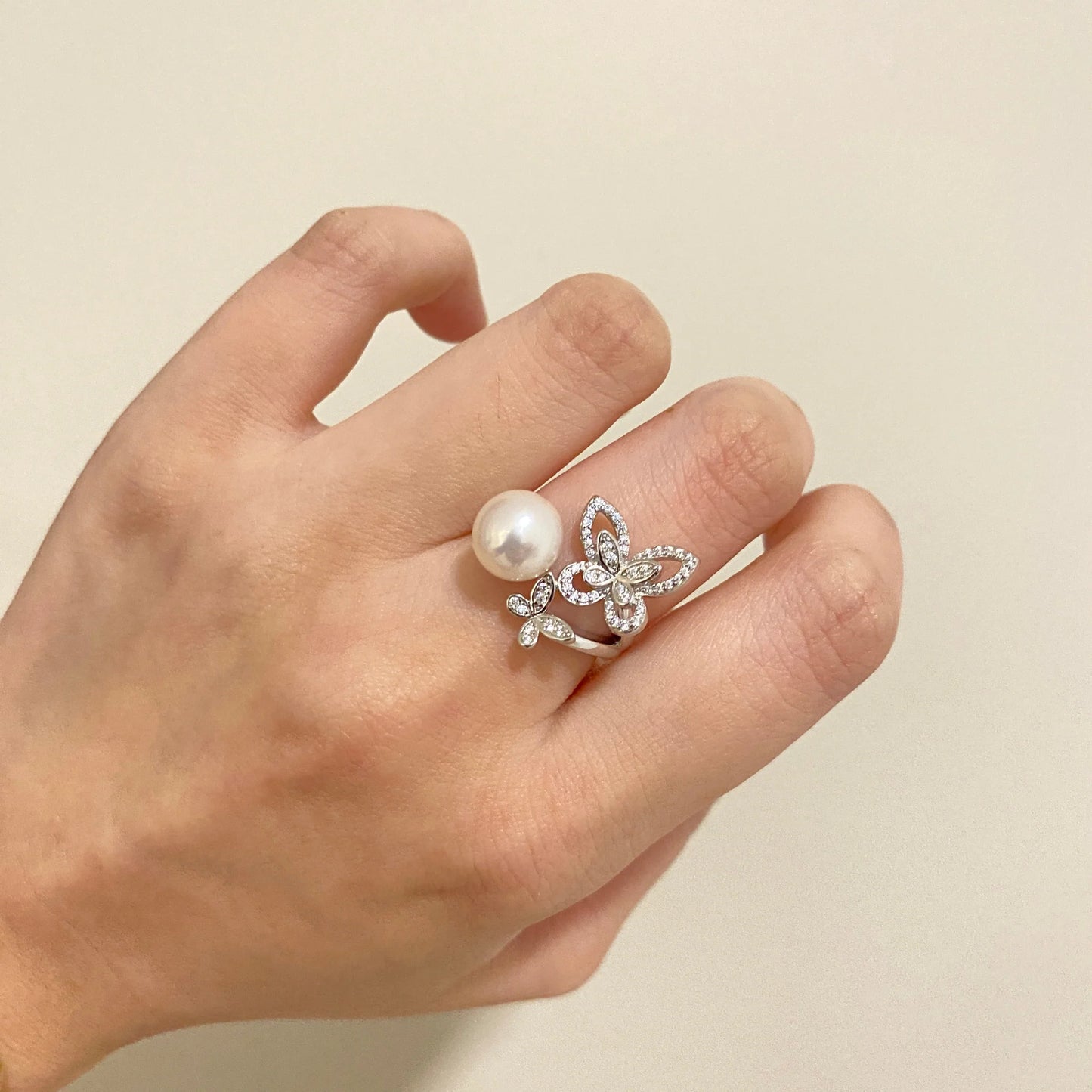 10-11mm Twin Butterfly Aurora Freshwater Pearl Ring