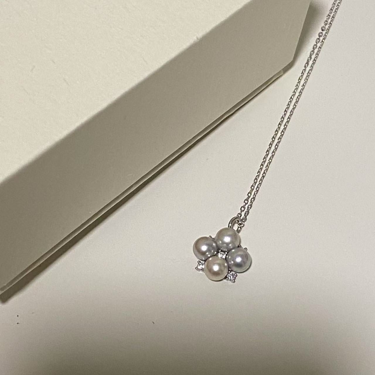 5.5-6mm Four-Leaf Clover Akoya Gray Pearl Necklace ANS5560