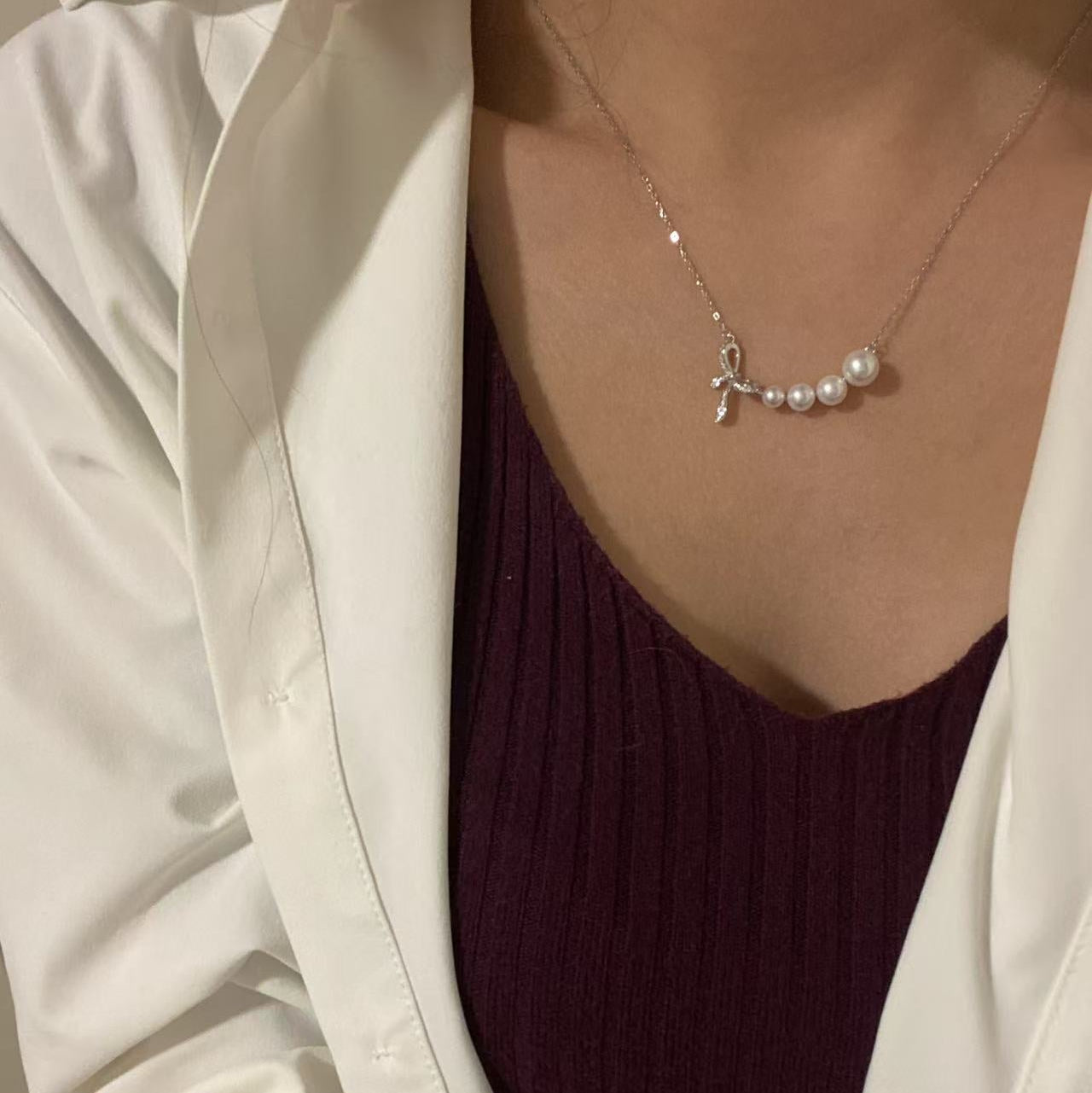(Pre-order) Bow Aurora Freshwater Pearl Necklace FNS4800