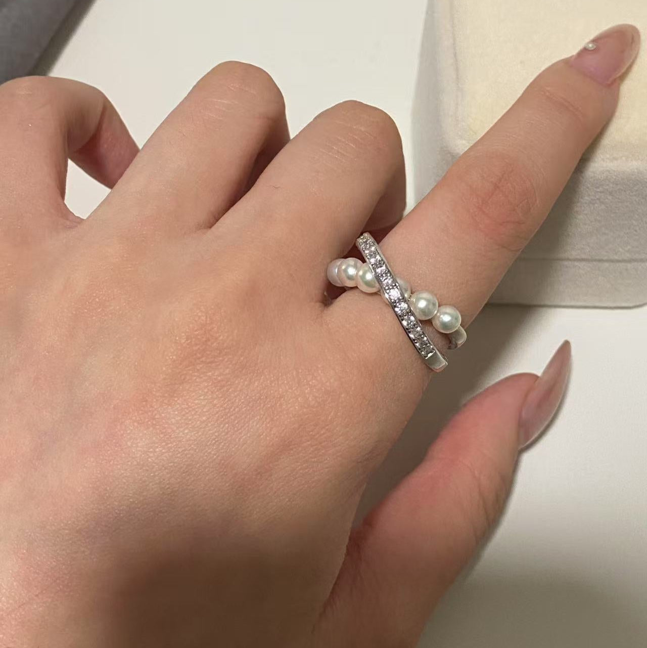 4-5mm Akoya Pearl Row Ring ARS4500