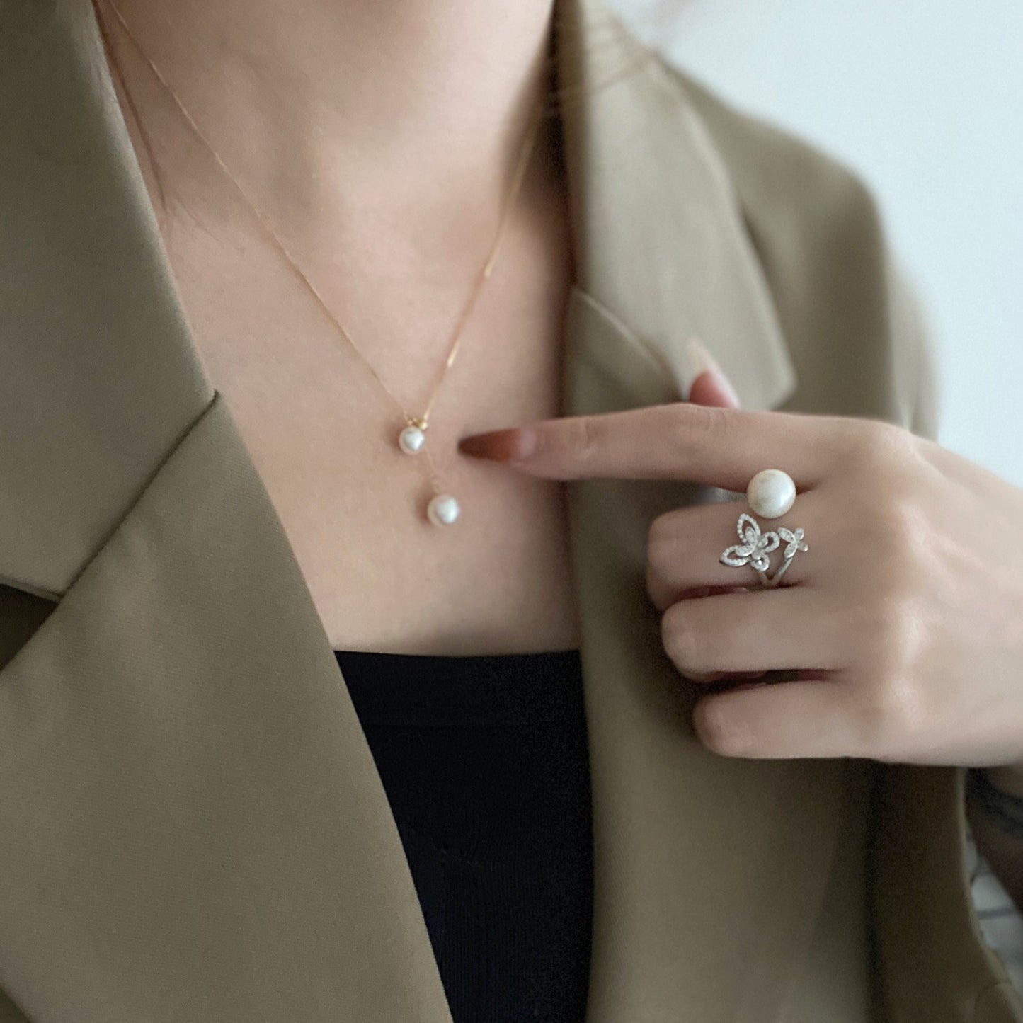 Double Akoya Pearl Y Style Necklace AN18K0685