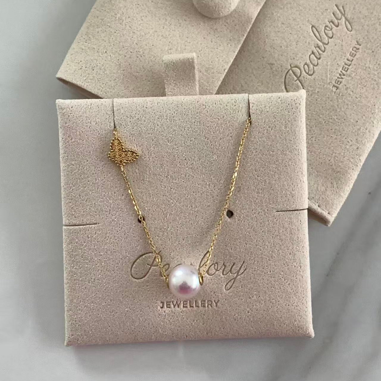 18K Gold Akoya Butterfly Rulu Pearl Necklace