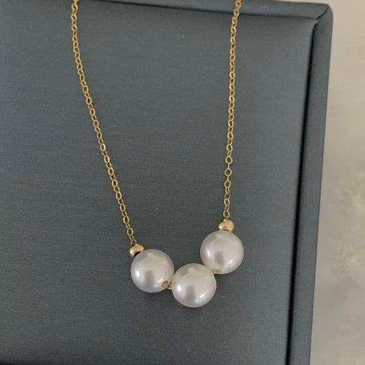7-7.5mm Triple Akoya Pearl Smile Necklace