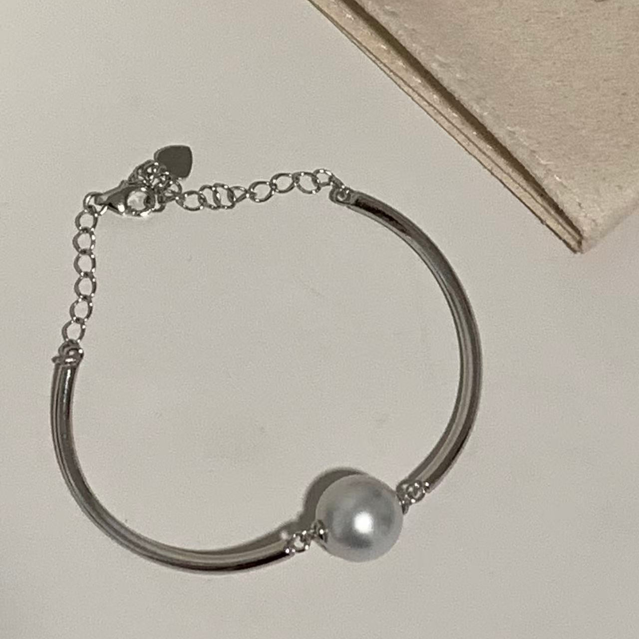 10-11mm Australian South Sea Single Pearl Bracelet - Silver