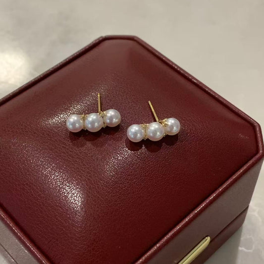 18K Gold Akoya Pearl Pea Stud Earrings