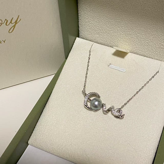 “Love“ Akoya Gray Pearl Necklace AGNS7580