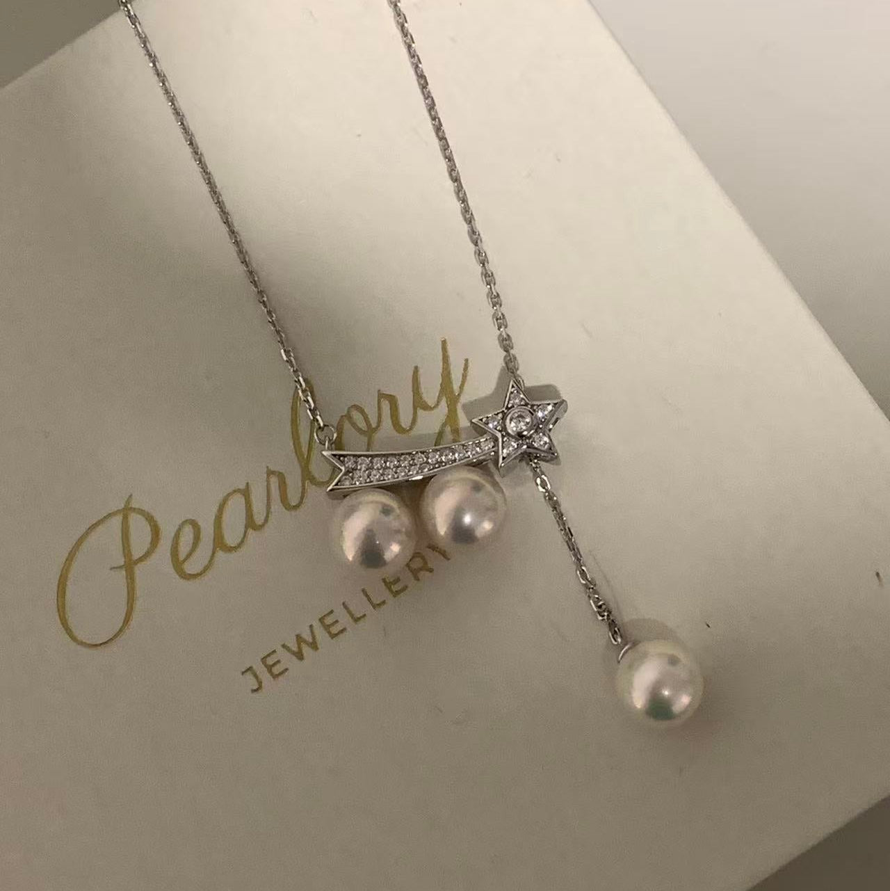 7.5-8mm Triple Pearl Shooting Star Necklace