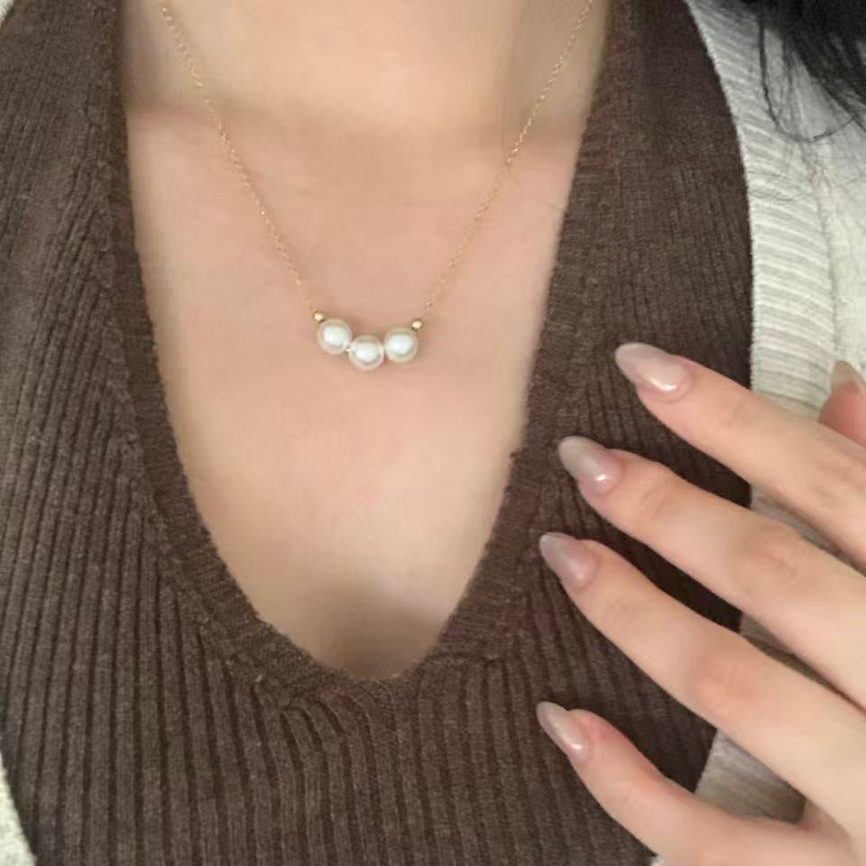 7-7.5mm Triple Akoya Pearl Smile Necklace