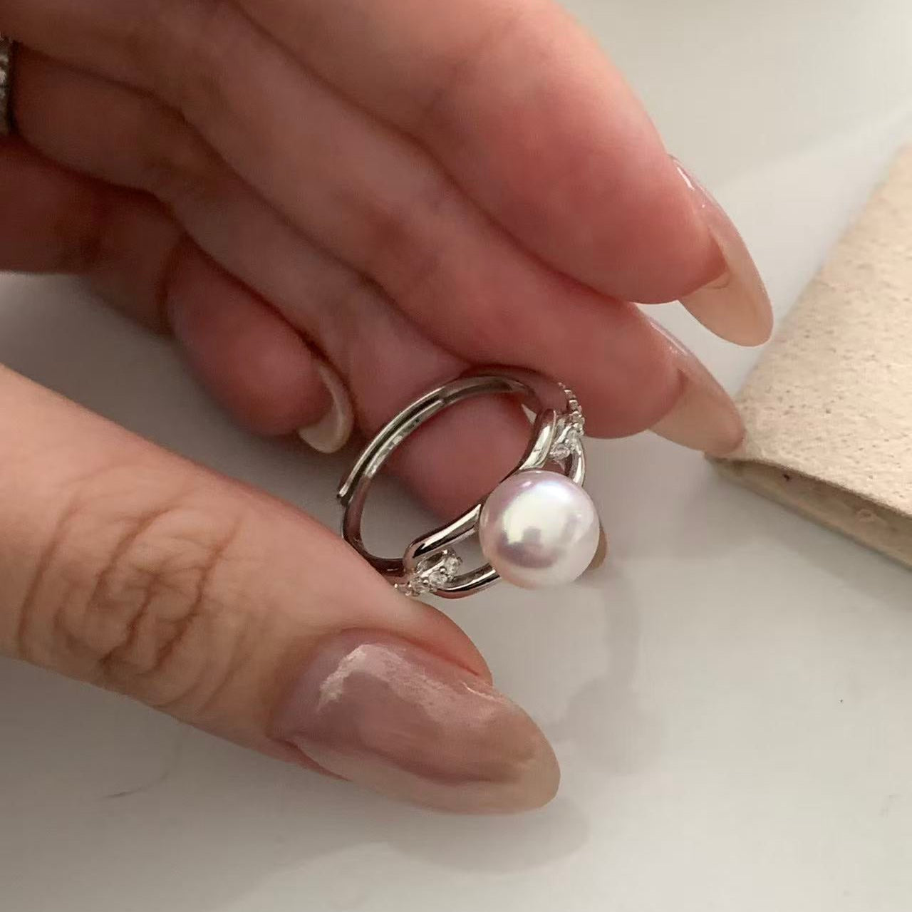 Aurora Paperclip Akoya Pearl Ring