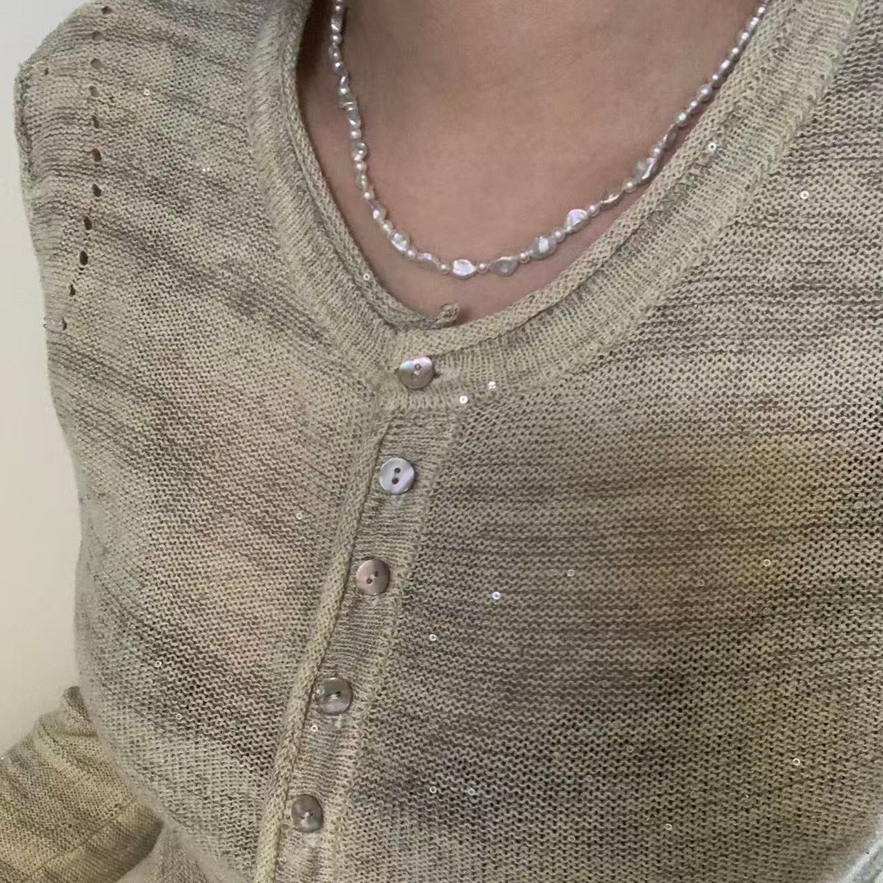 3.5-4.5mm Handmade Freshwater Pearl Silver Nugget Necklace