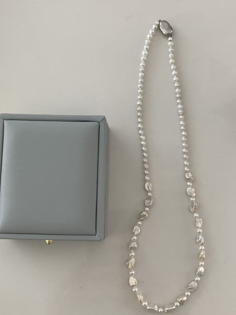 3.5-4.5mm Handmade Freshwater Pearl Silver Nugget Necklace