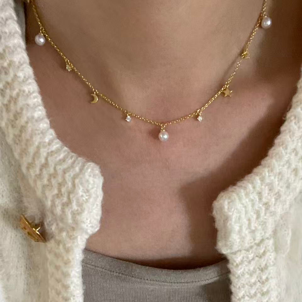 5.5-6mm Starry Sky Freshwater Necklace - Gold