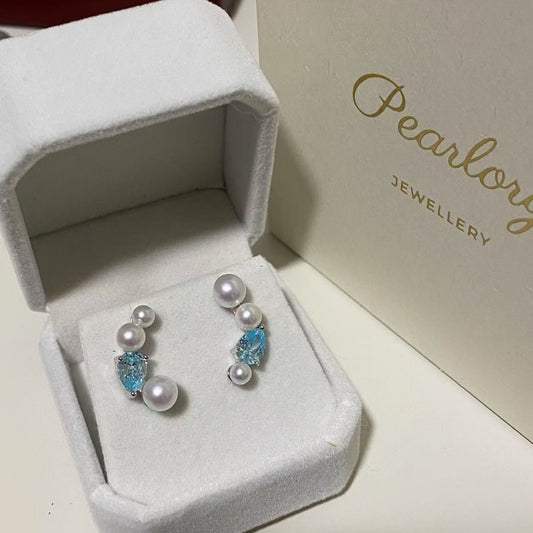 Aquamarine Glow Ombre Freshwater Pearl Studs FES4560