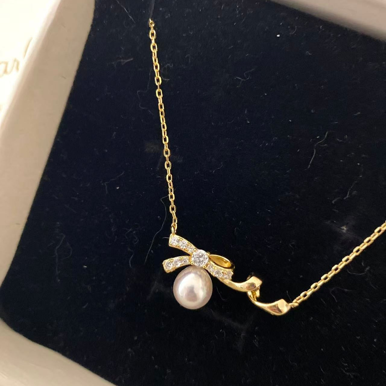8mm Golden Bow Akoya Pearl Necklace
