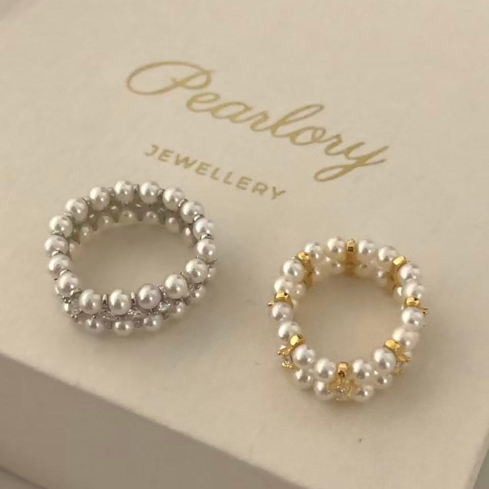 3.5-4mm Gold Double-Row Freshwater Pearl Ring