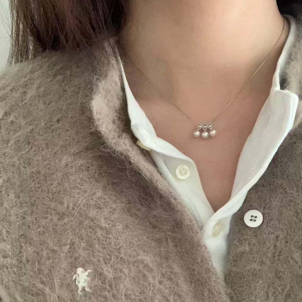 Platinum Diamond & Akoya Pearl Mini Smile Necklace