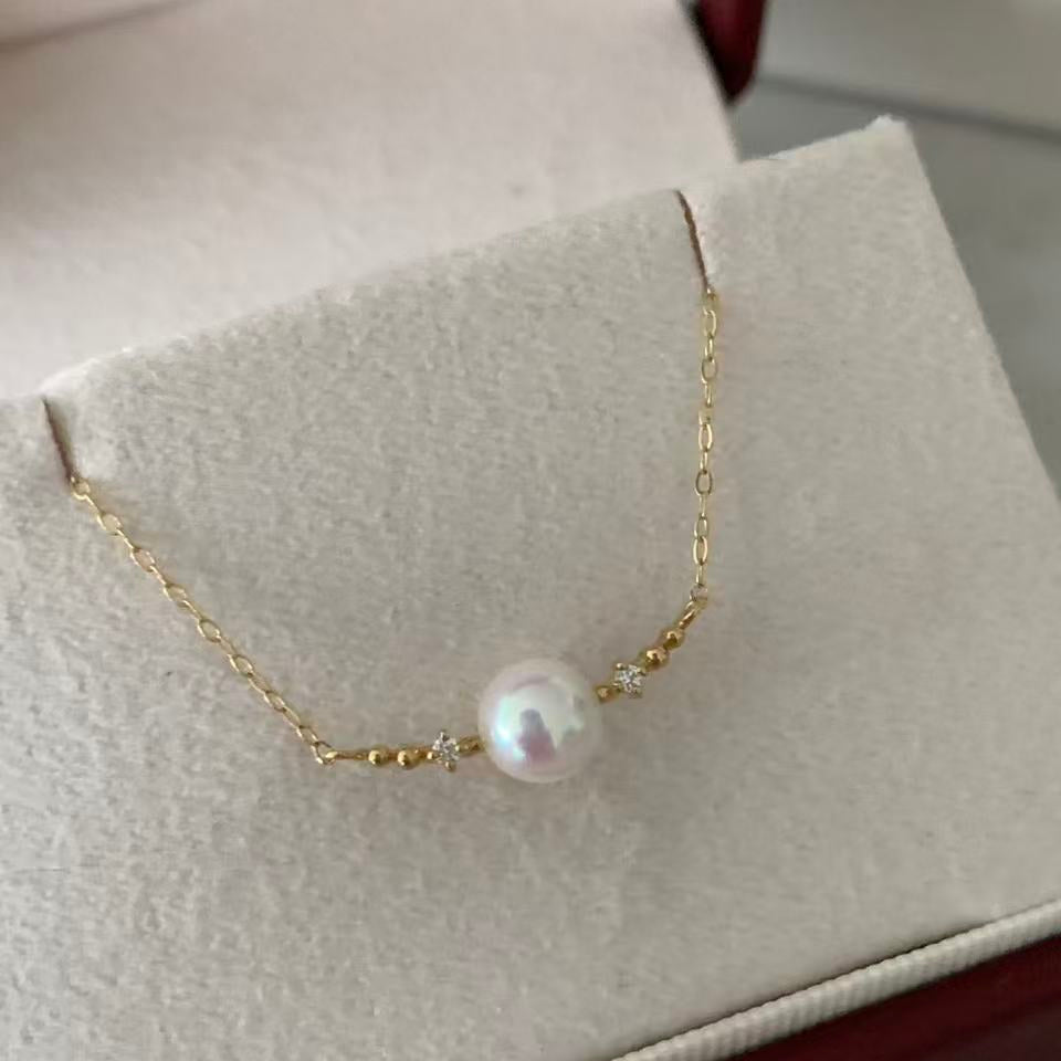 18K Gold Crescent Akoya Pearl Necklace